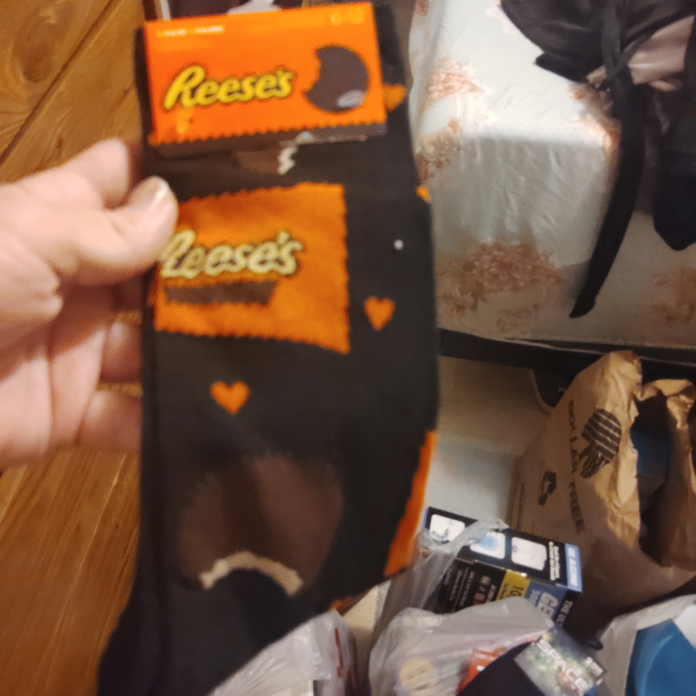 Reese's Themed Black and Orange Socks